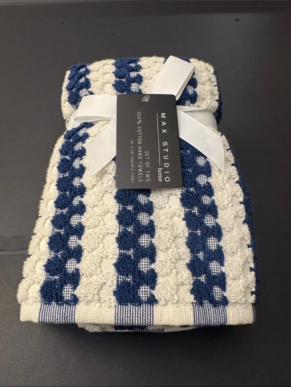 8pc MAX STUDIO 100% Cotton Textured Bath Towel Set - Blue/Off White